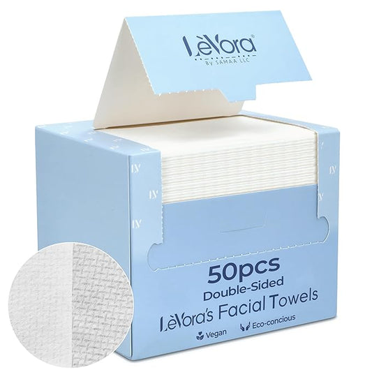 LèVora's™ Face Towels - Super-Soft Single Use Double-Textured Facial Towels, Smooth Side for Gentle Cleansing and Textured Side for Makeup Removal, 50 Count, 1 Pack