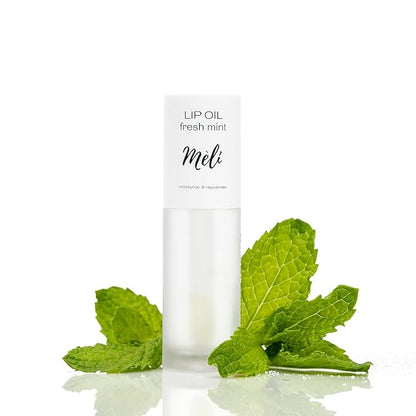 MÈLI Organic Lip Oil with Hyaluronic Acid | Clear Non-Sticky, Natural Lip Gloss, Moisturizing, Revitalizing and Rejuvenating (Fresh Mint)
