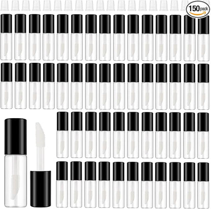 Jinei 150 Pcs Clear Empty Lip Balm Bottles 1.2ml Mini Lip Gloss Tubes, Refillable Containers Transparent Plastic Clear Lipstick Tubes for Girl Women DIY Makeup Sample Travel(Black)
