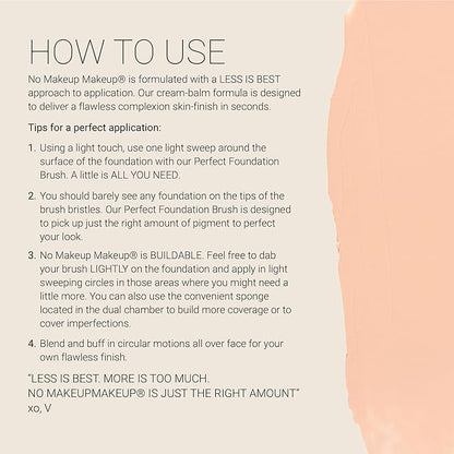 Foundation by No Makeup Makeup | Conceal & Correct with Long-Lasting, Buildable Formula & Lightweight Soft Finish | Cruelty-Free, Vegan, Fragrance-Free | Porcelain