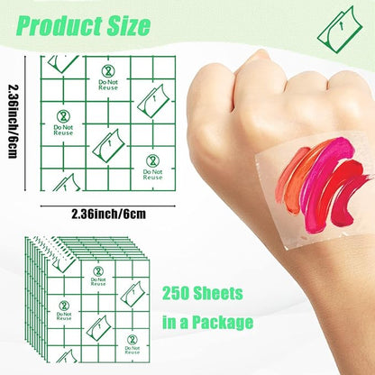 250 Pieces Makeup Hand Palette, Disposable Adhesive Transparent Palettes for Makeup and Waterproof, Artist Cosmetic Makeup Palette for Women Daily Use (2.36 X 2.36 Inch)