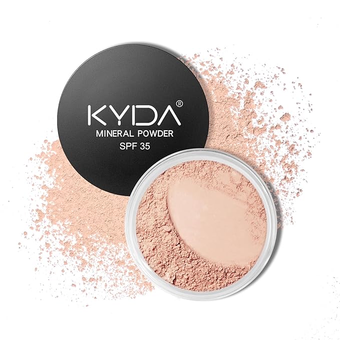 KYDA Mineral Powder Foundation, SPF 35, Natural Glow Finish Loose Powder Makeup, Skin-improving Mineral Loose Foundation, Lightweight Buildable Coverage, 0.28 oz, Fairly Medium