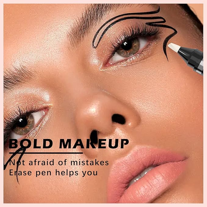 2Pcs Makeup Remover Pen Quick Fix Cleanser Eraser Pen Correct Makeup Mistakes Corrector Pen for Eyes Lips Face Correction Eyeliner Lipstick Mascara Fixer with 3 Replacement Heads