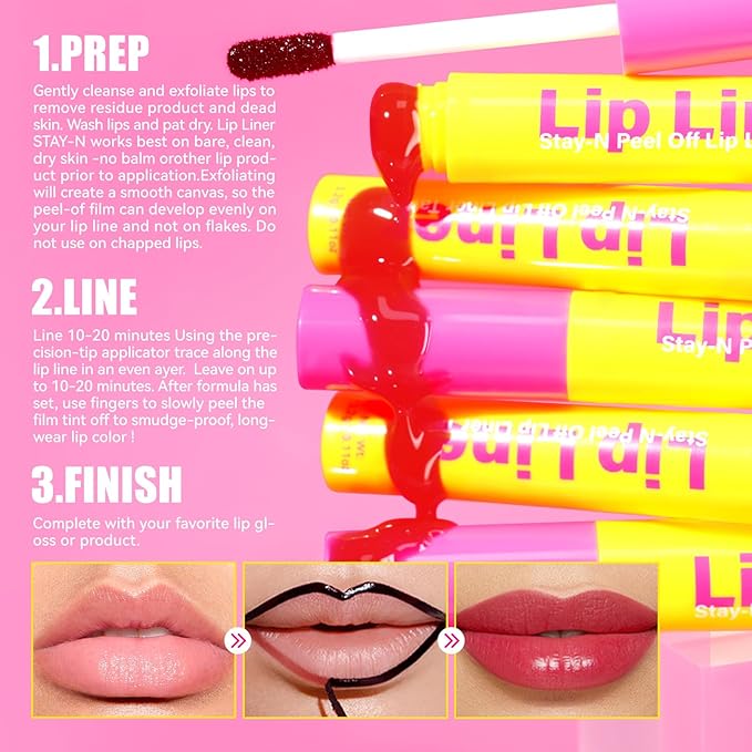 Peel off Lip Liner Stay, Matte Magic Tattoo Lip Liner Tint Long Lasting Lip Gloss Transfer Proof Lipsticks, Nonstick Cup Tear-Off Peel off Lip Glaze Makeup for Women Girls, 05 Strawberry
