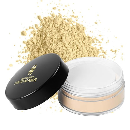 Black Radiance True Complexion Loose Setting Powder Banana 0.64 Ounce and Contour Palette Medium to Dark 0.38 Ounce