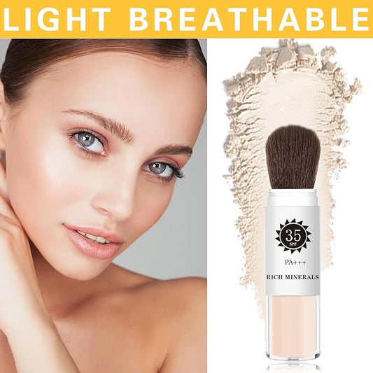 Setting Powder Sunscreen Powder Mineral Powder SPF 35, Natural Flawless Smooth Soft Matte Oil Control Brighten Concealer Translucent Powder Setting Powder Makeup With Sunscreen Brush #01 Translucent