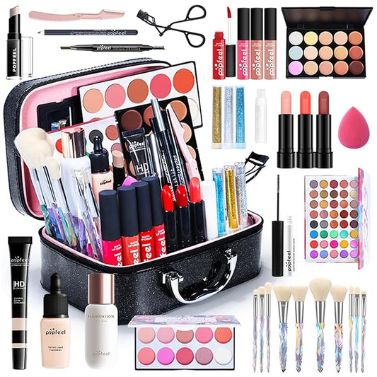 All in One Makeup Kit for Women Full Kit, Mother's Day Gifts for Women Girls, Makeup Essential Bundle Include Eyeshadow Palette Lipstick Blush Foundation Concealer Mascara Eyebrow Pencil