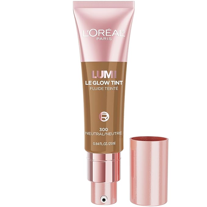 L'Oreal Paris Lumi Le Glow Skin Tint, Lightweight Water-Based Tinted Serum with Foundation-Like Coverage, Glow Illuminator, Neutral 300, 0.85 Fl Oz