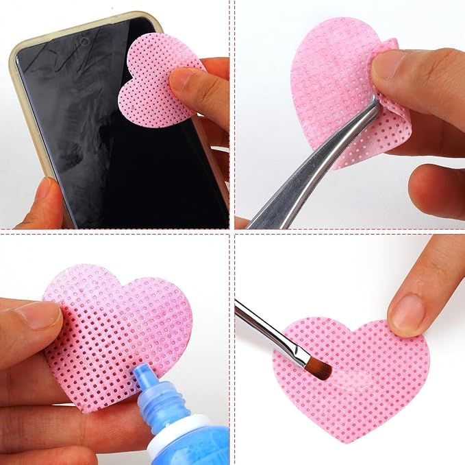 200 Pieces Nail Cotton Pads,1 Pull-Down Pump Dispenser Bottle, Super Absorbent Soft Non-Woven Eyelash Glue Wipes, Nail Polish dehumidifier for Eyelash Extension Products and Nail Oil Bottle (Pink)
