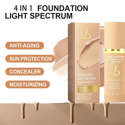 Biological Match 4-in-1 Foundation - Light/Medium Spectrum, Mature Skin Color Changed, Protect from Sun SPF 50+ Concealers Waterproof (Light, 1 Ounce)