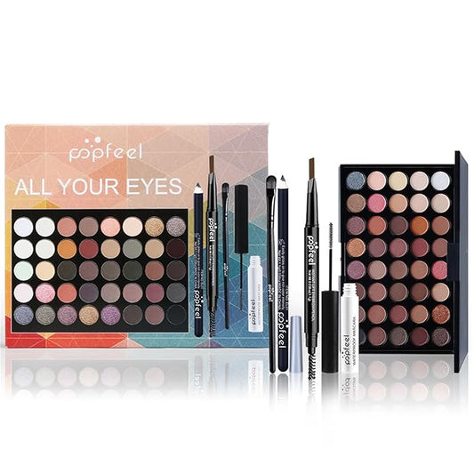 Eye Makeup Kits for Women, Eye Makeup Set for Beginners, Mother's Day Gifts for Mom, Makeup Essential Bundle Includes Eyebrow Pencil, Eyeliner Pen, Mascara, Eyeshadow Palette with Eye Brush