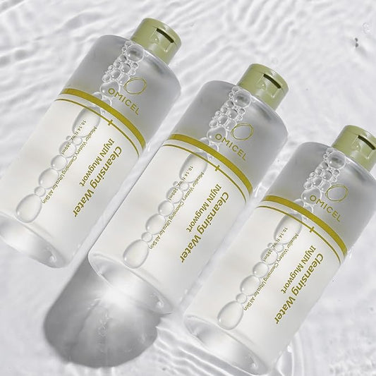 INJIN Mugwort Mineral Cleansing Water (3 Count) - Gentle Makeup Remover | Micellar Water with Tea Tree Leaf Water | Glucose-Infused Formula for Effective Cleansing