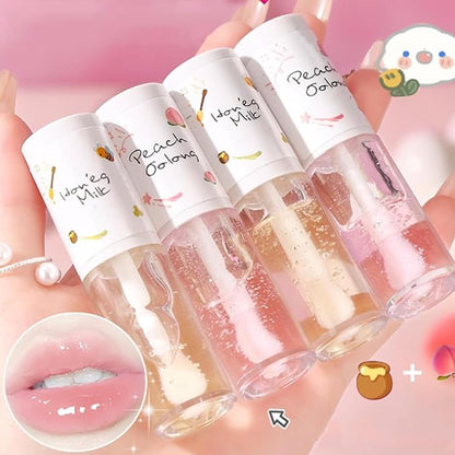 4Pcs Hydrating Lip Gloss Set,Crystal Jelly Moisturizing Lip Oil,Transparent Hydrating Lip Balm,Plumping Lip Gloss Long Lasting Lip Glow Oil Lip Care Tools