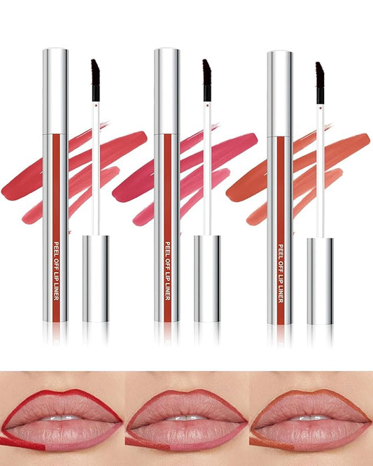 3Pcs Peel Off Lip Liner Stain Set Long Lasting,Tattoo Lip Stain Lips Gloss Peel Off Lipstick, Waterproof, Transfer-Proof, High Pigmented Matte Finish Peel Off Lips Stain Makeup for Women