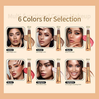 Contour Beauty Wand, Liquid Face Concealer Contouring/Highlighter/Blusher Stick with Cushion Applicator, Long Lasting Natural Matte Finish, Lightweight Blendable Silky Cream Contour Stick