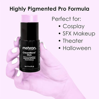 Mehron Makeup CreamBlend Stick | Face Paint, Body Paint, & Foundation Cream Makeup | Perfect for Halloween .75 oz (21 g) (Pastel Purple)