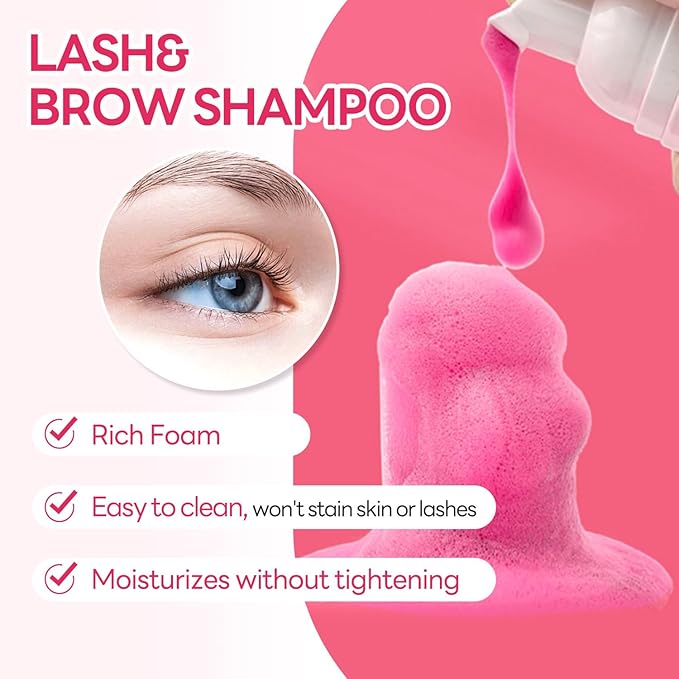 Eyelash Extension Cleanser 60ML Colored Red Rose Lash Extension Shampoo Professional Eyelid Foaming Cleanser Paraben & Sulfate Free Non-lrritating with Salon and Home Care