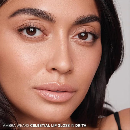 Kevyn Aucoin Celestial Lip Gloss, Drita (creamy sheer nude): Light reflecting shine & sheer. Precision makeup artist applicator. Hydrating, non-stick formula. Multi-dimensional 3D plumping effect.