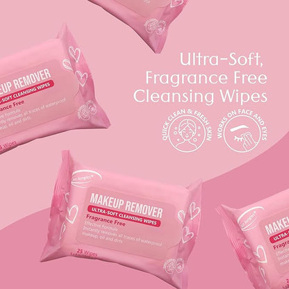 Air Jungles Makeup Remover Wipe 25 Counts, Extra Large 6" x 8", Fragrance-Free, Gently Removes Makeup and Oil, Face Cleansing Wipes, Alcohol Free