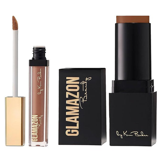 Glamazon Second to None Foundation Stick + Concealer Bundle, Deep Cocoaa & Caramel, Lightweight Buildable Coverage, Long-Lasting Full Coverage Brightening Concealer