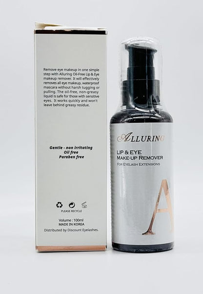 Eyelash Extensions Lips & Eye Makeup remover/Oil Free/Gentle/No Burn/Lash Extension Make-up Remover by Alluring Lashes 100ml