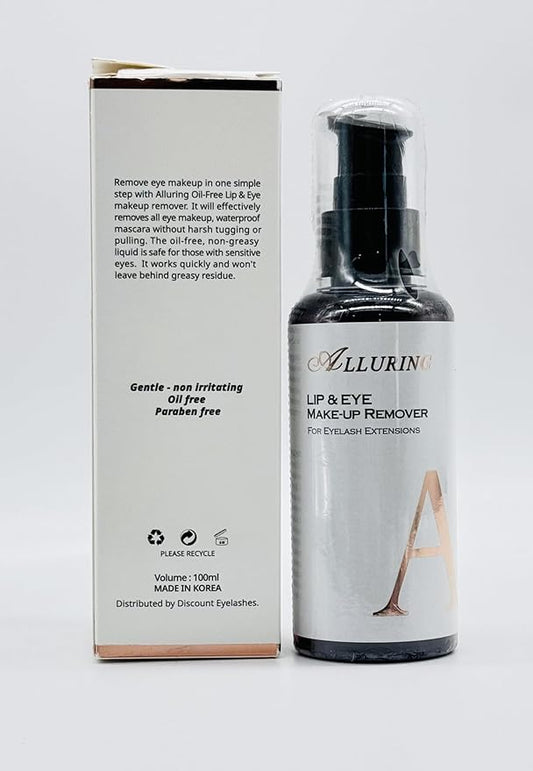 Eyelash Extensions Lips & Eye Makeup remover/Oil Free/Gentle/No Burn/Lash Extension Make-up Remover by Alluring Lashes 100ml