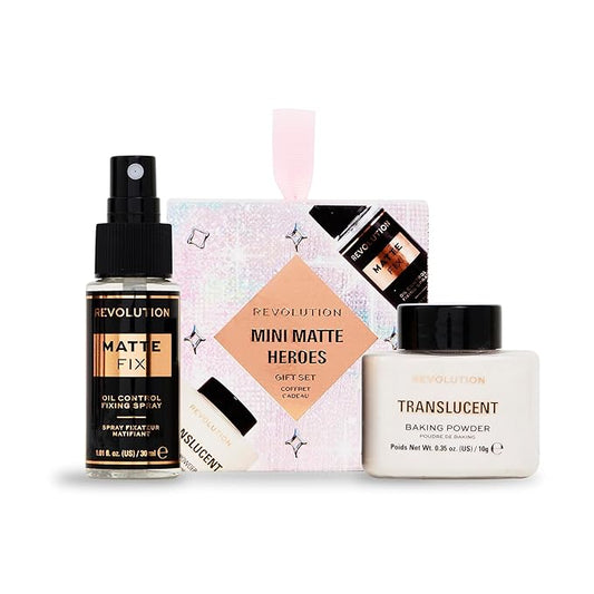 Revolution Beauty Mini Matte Heroes Makeup Gift Set, Mini Kit of Matte Fixing Spray & Translucent Baking Powder, Vegan & Cruelty-Free