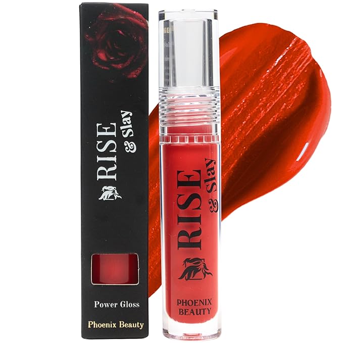 Rise & Slay Power Gloss – High-Pigment Hydrating Gloss Lipstick with Hyaluronic Acid, Jojoba Oil, Vit-E, Castor Oil, Non-Sticky Vibrant Shine, Coral Red, Summer Lips (Fireball, 4.5 ml)