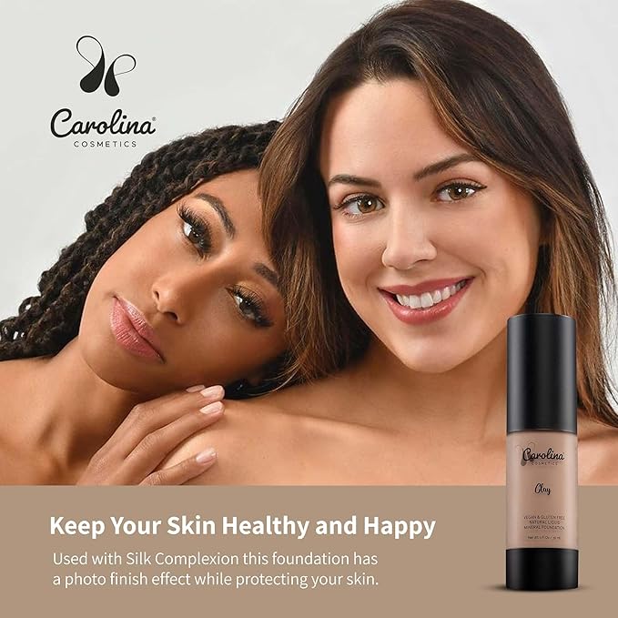 Plant-Based Foundation in Clay Shade - Hydrating, Pore-Minimizing & Buildable Coverage - Vegan, Non-GMO, Gluten-Free, Paraben-Free - Sun Protection - 1Fl Oz