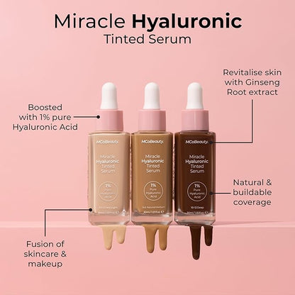 MCoBeauty Miracle Hyaluronic Tinted Serum, 7-8 Medium Dark, Hydration & Glow for Radiant Skin, Vegan, Cruelty Free Cosmetics