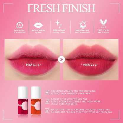 Lip Tint Stain Set, Korean Water Tint Lightweight Non-sticky, Waterproof Long Lasting Liquid Blush & Lip Stain, Transfer-Proof, Matte Finish Lip Color Makeup (juicy)