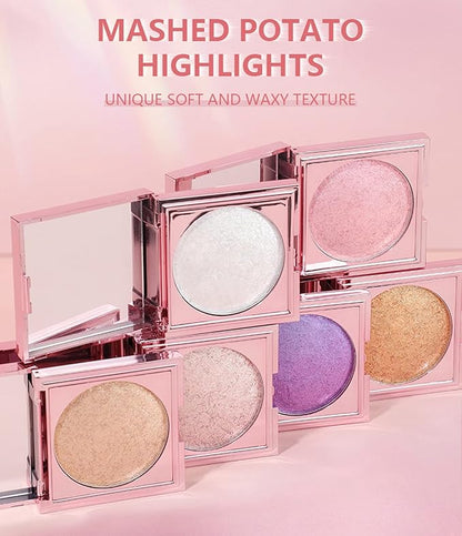 MAEPEOR Face Highlighter Palette 8 Colors Shimmer Glitter Pearl Highlighter Powder Sparkly Diamond Highlighting Palette for Face Cheek (07 Gold)