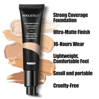 Matte Oil Control Concealer Foundation Flawless Soft Long Lasting Foundation Makeup,Waterproof Full Coverage Face Makeup Strong Concealer Foundation for Oily Acne Skin (#102 Nude)