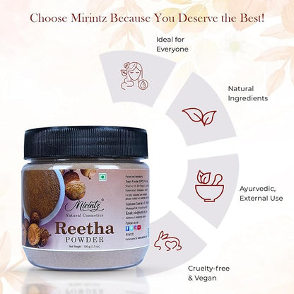 100% Natural Reetha Powder | (100 gms) Pure Aritha Powder for Hair care | Herbal (Sapindus Trifoliatus) Reetha Powder for Hair | Ayurveda Hair Pack for Hair Growth | Ritha Powder DIY Hair Mask