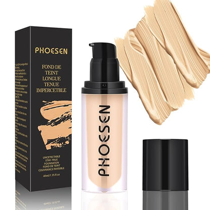 Liquid Foundation, Flawless Soft Matte Liquid Foundation 24HR Oil Control, Concealer Foundation Makeup, Medium to Full Coverage with Matte Finish, 1.35 Oz