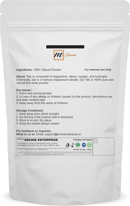 100% Natural Talc Powder for Facial Make-up, Absorption, Lubrication, and Multi-Purpose 0.5 LBS / 227 GMS