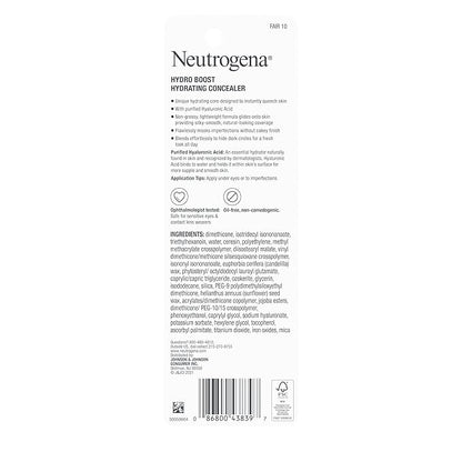 Neutrogena Hydro Boost Hydrating Concealer Stick for Dry Skin, Oil-Free, Lightweight, Non-Greasy and Non-Comedogenic Cover-Up Makeup with Hyaluronic Acid, 10/Fair, 0.12 Oz