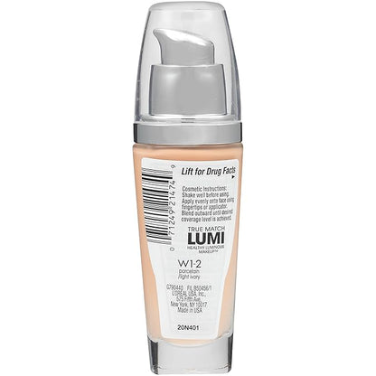 L'Oreal Paris True Match Lumi Healthy Luminous Makeup, W1-2 Porcelain Light Ivory, 1 fl; oz.