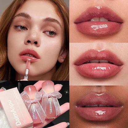 6Pcs Hydrating Lip Gloss Jelly Lipstick, Clear Oxygen Lip Glaze, Moisturizing & Plumping Water Lip Stain Waterproof Long Lasting Cute Makeup for Girls