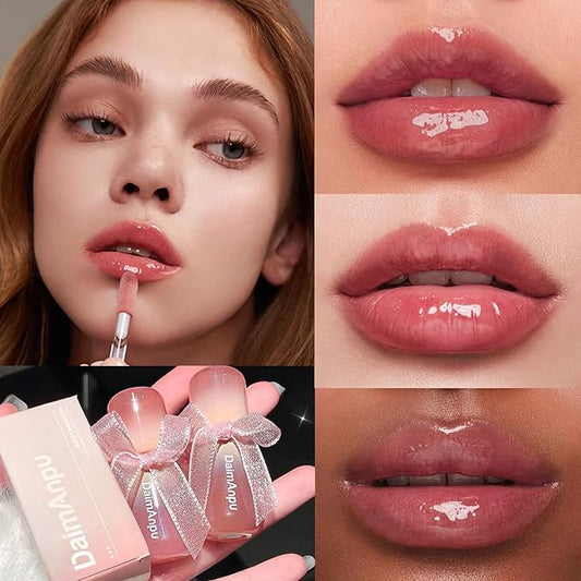 6Pcs Hydrating Lip Gloss Jelly Lipstick, Clear Oxygen Lip Glaze, Moisturizing & Plumping Water Lip Stain Waterproof Long Lasting Cute Makeup for Girls