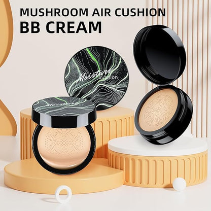 Mushroom Head Air Cushion CC Cream - BB Cream Foundation Makeup Moisturizing Concealer Long-Lasting, Cushion Foundation Full Coverage Self Adjusting for Mature Skin & All Skin Types (Dark Brown)