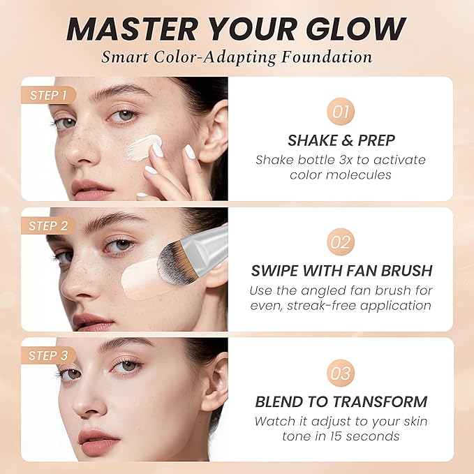 Color Change Liquid Foundation, Radiant Light White Makeup Foundation with SPF 15/PA++, Infused Vitamins E,Purslane,Paeonia,Opuntia Extracts,Champagne-Neutral Fair, 1 Fl Oz