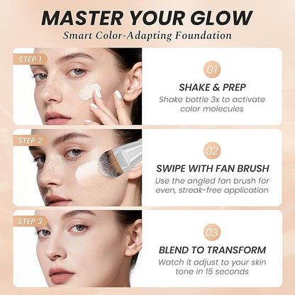 Color Change Liquid Foundation, Radiant Light White Makeup Foundation with SPF 15/PA++, Infused Vitamins E,Purslane,Paeonia,Opuntia Extracts,Champagne-Neutral Fair, 1 Fl Oz