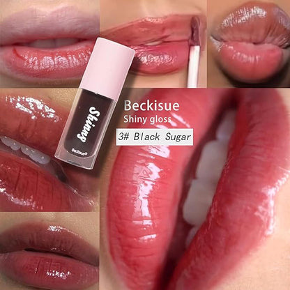 Translucent Black Lip Gloss, Clear/Cherry/Sugar Lip Oil, Plumping Hydrating Mirror Highlight Gloss - Moisturizing Long Lasting & Non-Sticky Vegan Makeup (3Pcs)