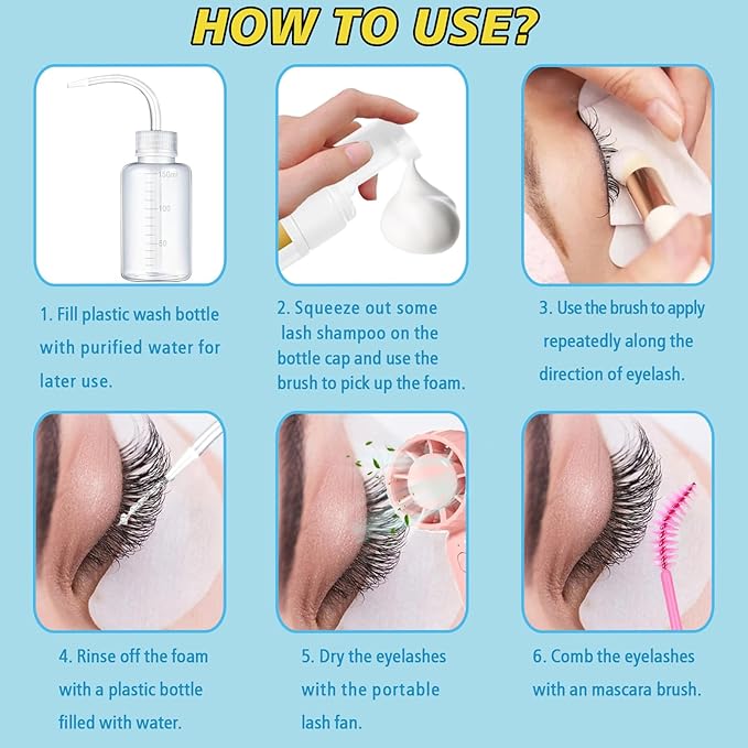 Eyelash Extension Cleanser Lash Mousse Lash Shampoo for Extensions, USB Mini Portable Fan Rechargeable Electric Handheld Air Conditioning (lash kit-handheld fan)