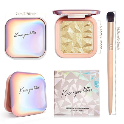 Highlighter Makeup Palette Shimmer Contour Palette Powder for Brighten Face Contour Gold Cheek Highlight Makeup, Long Lasting Highlighter Powder with Mirror for Illuminator Makeup (BEIGE GOLD)