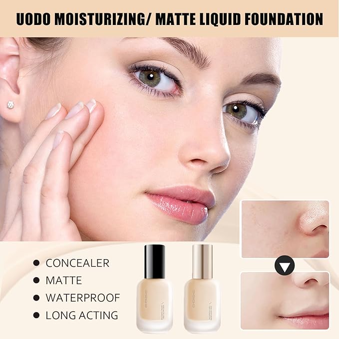 UODO Liquid Foundation - UODO Moisturizing Light Foundation/UODO Matte Long Lasting Foundation, UODO Foundation, Invisible Foundation Makeup Uodo, Uodo Maquillaje (Moisturizing W03 Natural)