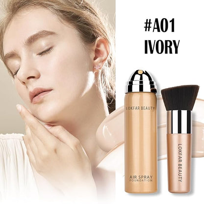 AirBrush Foundation Spray, Silky Mist Spray Makeup Kit with Brush, Full Coverage Foundation for Smooth Radiant Finish, Formula Breathable Lightweight Hydrating | #A01 Ivory