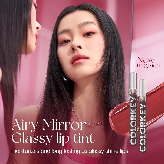 COLORKEY Lip Gloss Mirror Series, Hydrating Lip Gloss with Essential oil, High Shine Glossy Lip Tint, Hydrated & Fuller-looking Lips, Long-Lasting Liquid Lipstick (R704)