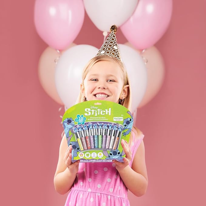 Disney Stitch 10 Piece Plant Based Lip Gloss, Girls Party Favors, First Makeup Set for Girl, Perfect for Parties, Sleepovers, and Birthday Gifts, Ages 3+, by Townley Girl